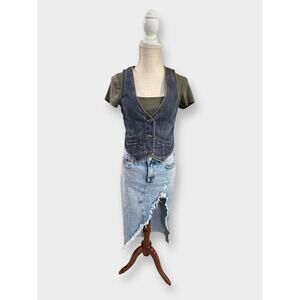 Women’s Y2K Denim Vest Old Navy Fitted Button Front Sleeveless S